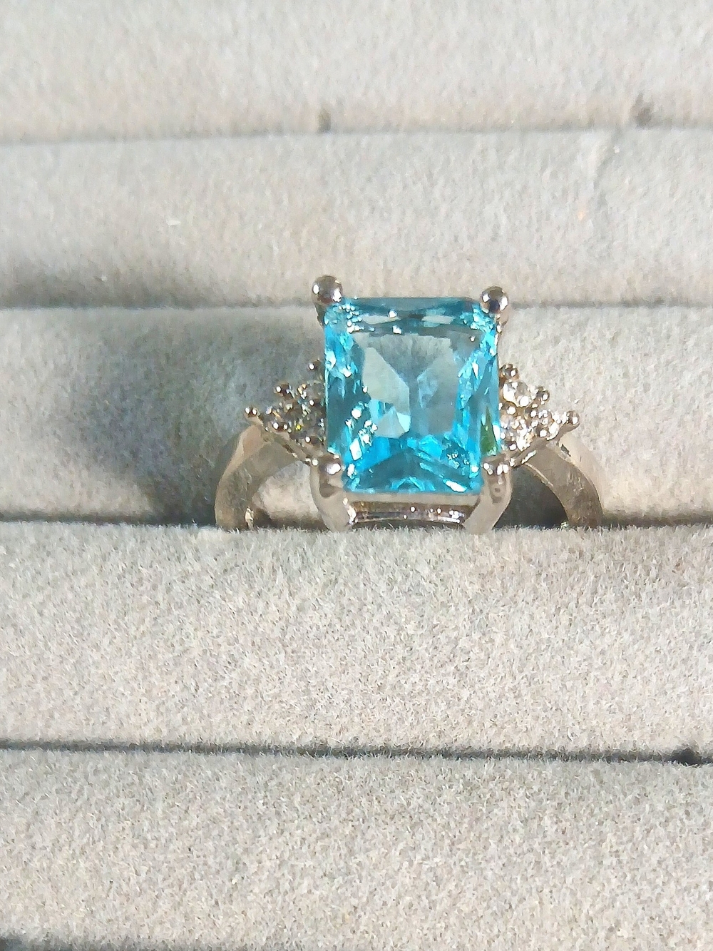 Sterling Silver Blue Topaz Square Halo With CZ Accent - Picture 4 of 4